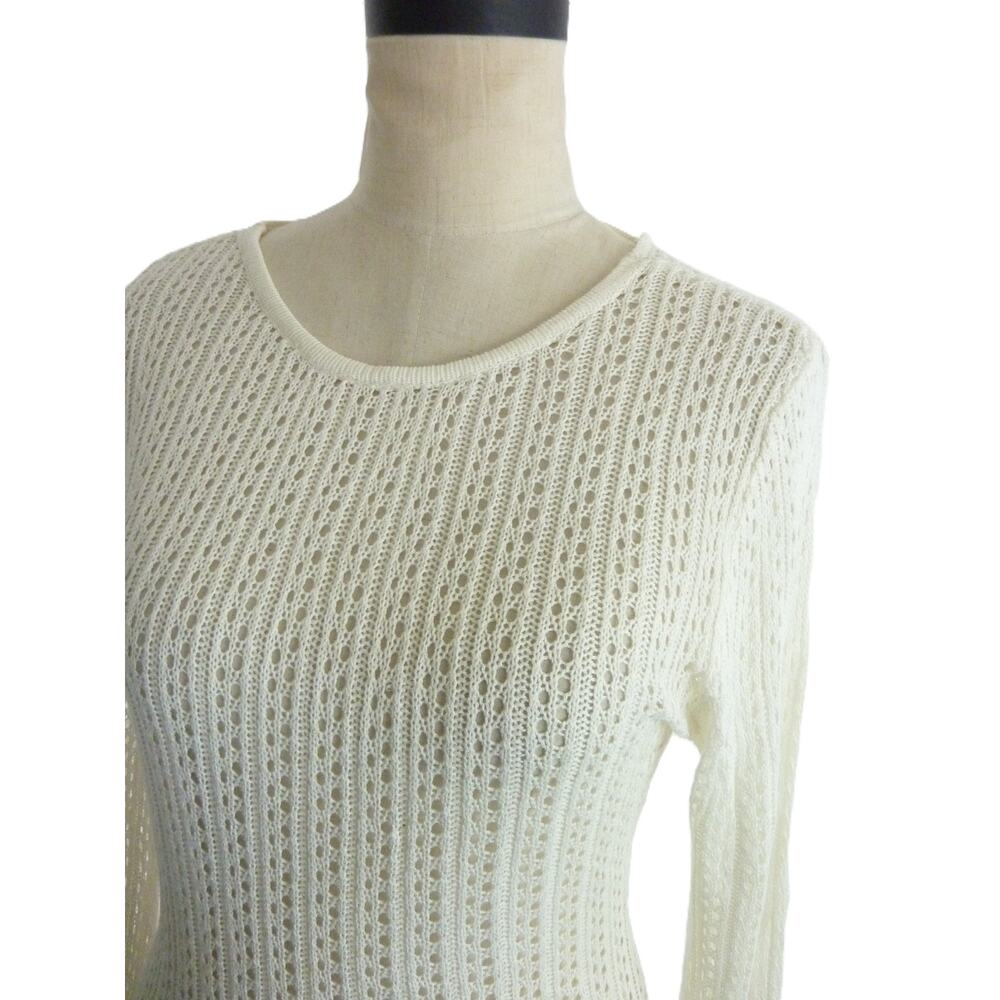 Womens S White Viscose Crochet Knit Swim Cover Up Long Sleeve Beach Dress - Picture 6 of 8